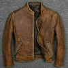 Men’s Motorcycle Biker Vintage Cafe Racer Distressed Brown Real Leather Jacket