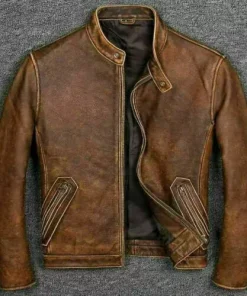 Men’s Motorcycle Biker Vintage Cafe Racer Distressed Brown Real Leather Jacket
