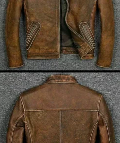 Men’s Motorcycle Biker Vintage Cafe Racer Distressed Brown Real Leather Jacket1
