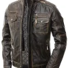 Men’s Motorcycle Biker Vintage Distressed Brown Cafe Racer Real Leather Jacket