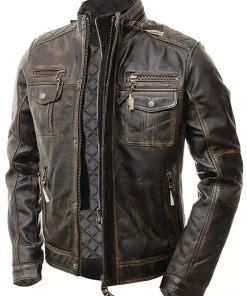 Men’s Motorcycle Biker Vintage Distressed Brown Cafe Racer Real Leather Jacket