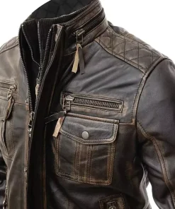 Men’s Motorcycle Biker Vintage Distressed Brown Cafe Racer Real Leather Jacket2