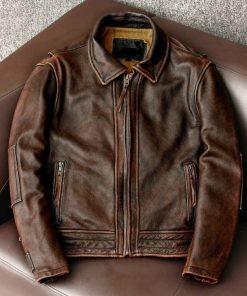 Men’s Motorcycle Vintage Cafe Racer Distressed Brown Biker Real Leather Jacket