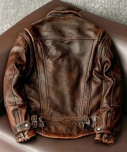 Men’s Motorcycle Vintage Cafe Racer Distressed Brown Biker Real Leather Jacket1