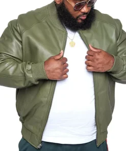 Men's Olive Green 100% Real Leather Jacket Designer Bomber Biker Handmade Coat