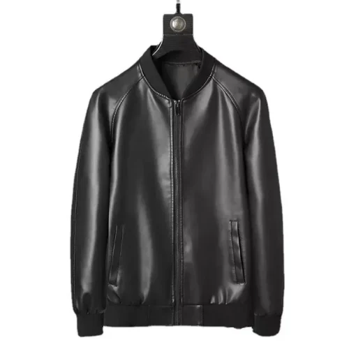 Men's PU Leather Jacket Stylish Baseball Collar Casual & Motorcycle Outerwear1