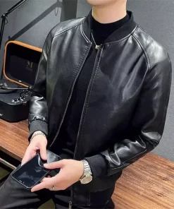 Men's PU Leather Jacket Stylish Baseball Collar Casual & Motorcycle Outerwear2