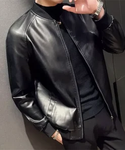 Men's PU Leather Jacket Stylish Baseball Collar Casual & Motorcycle Outerwear3
