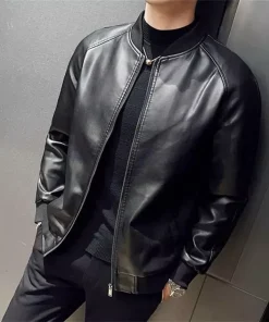 Men's PU Leather Jacket Stylish Baseball Collar Casual & Motorcycle Outerwear4