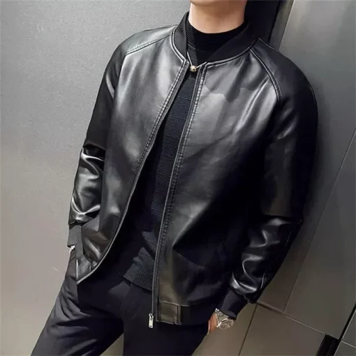 Men's PU Leather Jacket Stylish Baseball Collar Casual & Motorcycle Outerwear4