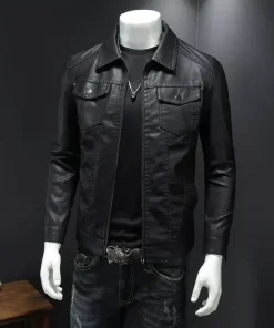 Men’s PU Leather Motorcycle Jacket – Waterproof, Thick, Slim Fit Lapel Jacket1