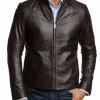 Men’s Simple Look Casual Wear Dark Brown Leather Jacket