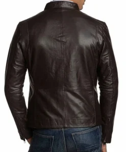 Men’s Simple Look Casual Wear Dark Brown Leather Jacket1