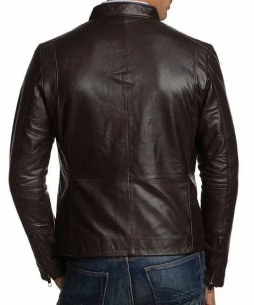 Men’s Simple Look Casual Wear Dark Brown Leather Jacket1