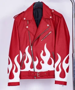 Meteor Flames Leather Biker Jacket