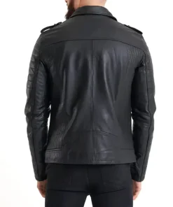 Ribbed Sleeve Real Leather Jacket1