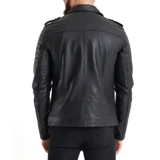 Ribbed Sleeve Real Leather Jacket1