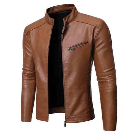 Trendy Retro Biker Leather Jacket for Men – Korean Slim Fit, Perfect for Winter3