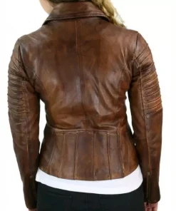 Women Cafe Racer Distressed Brown Slim Fit Moto Biker Leather Jacket1