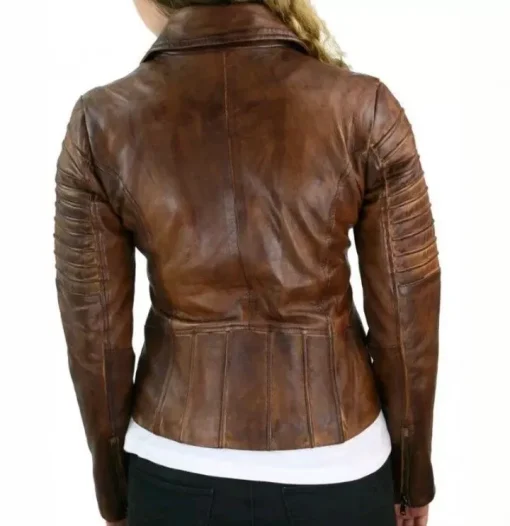 Women Cafe Racer Distressed Brown Slim Fit Moto Biker Leather Jacket1