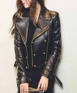 Women's Black Moto Style Genuine Leather Motorcycle Slim fit Biker Jacket
