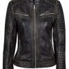 Women's Genuine Lambskin Leather Jacket Black Slim fit Biker Motorcycle Jacket