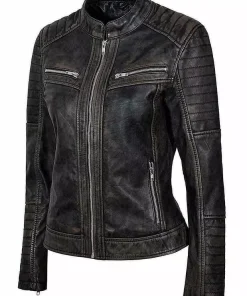Women's Genuine Lambskin Leather Jacket Black Slim fit Biker Motorcycle Jacket2