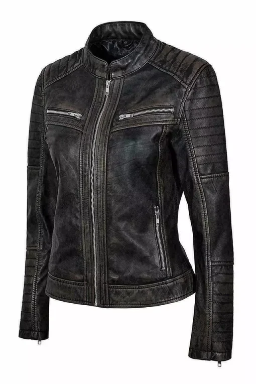 Women's Genuine Lambskin Leather Jacket Black Slim fit Biker Motorcycle Jacket2
