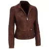 Women's Latest Cafe Racer Moto Biker Distressed Brown Vintage Real Leather Jacket