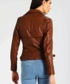 Womens Latest Cafe Racer Moto Biker Distressed Brown Vintage Real Leather Jacket Brown