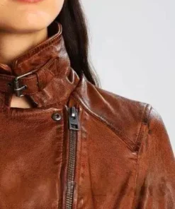 Womens Latest Cafe Racer Moto Biker Distressed Brown Vintage Real Leather Jacket Brown1