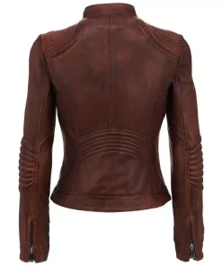 Women's Latest Cafe Racer Moto Biker Distressed Brown Vintage Real Leather Jacket1
