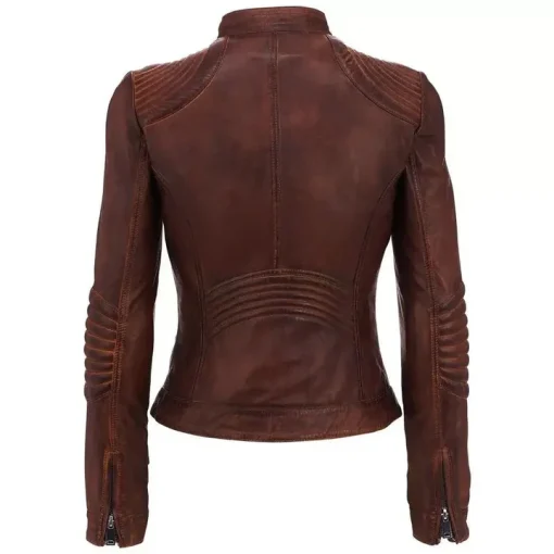 Women's Latest Cafe Racer Moto Biker Distressed Brown Vintage Real Leather Jacket1