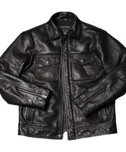 classic Black Leather Jacket with Dual Flap